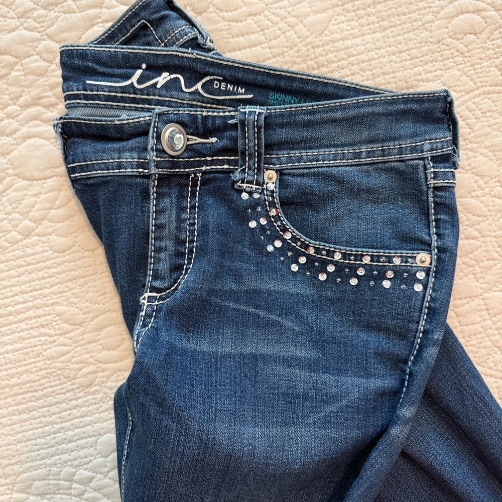 INC Y2K Western Rhinestone Crystal Embellished Denim Skinny Jeans Cowgirl ~2